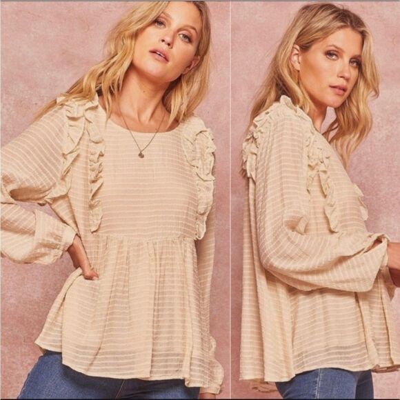 NWT- Promesa- Boho ruffle long sleeve-cream- Size Small - Picture 1 of 8
